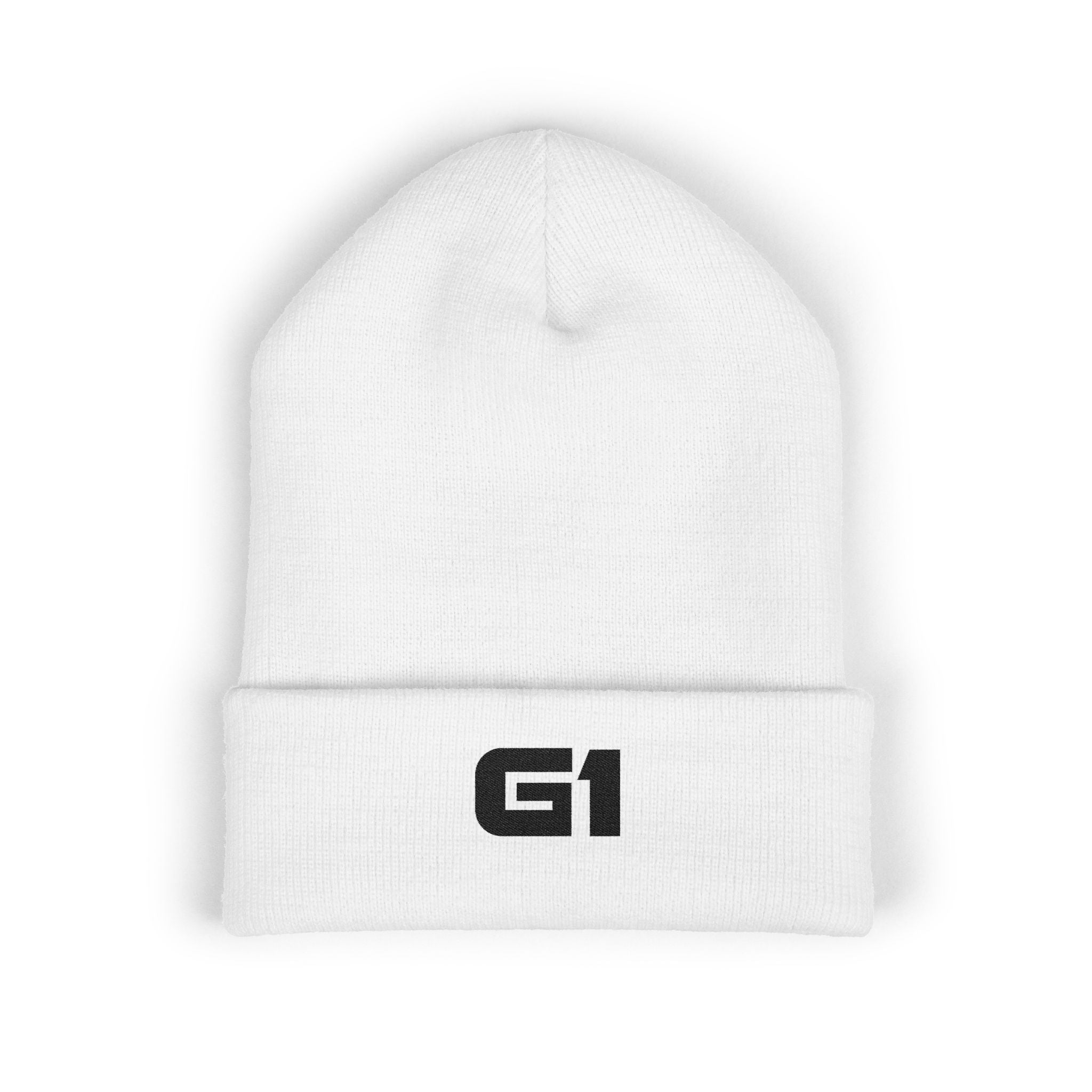 Embroidered "G1" Classic Cuffed Beanie — Minimal Rib Knit Winter Hat