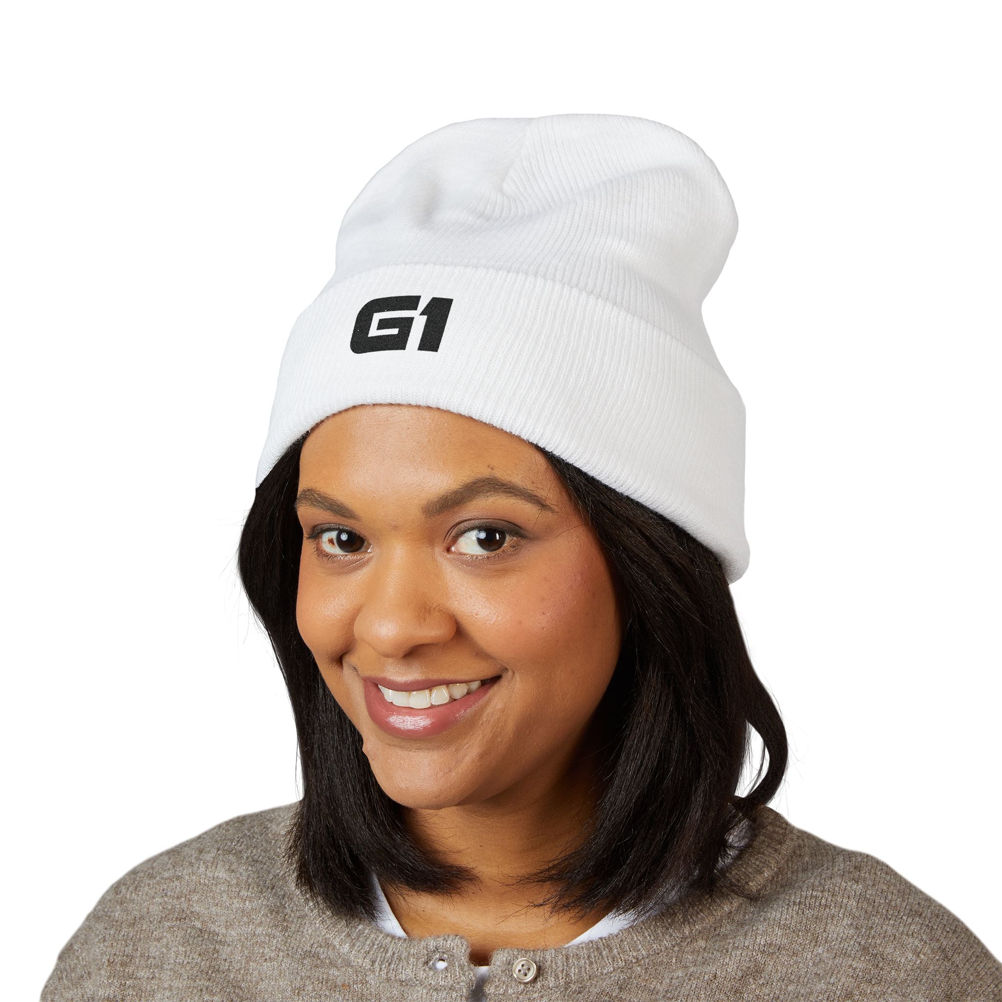 Embroidered "G1" Classic Cuffed Beanie — Minimal Rib Knit Winter Hat