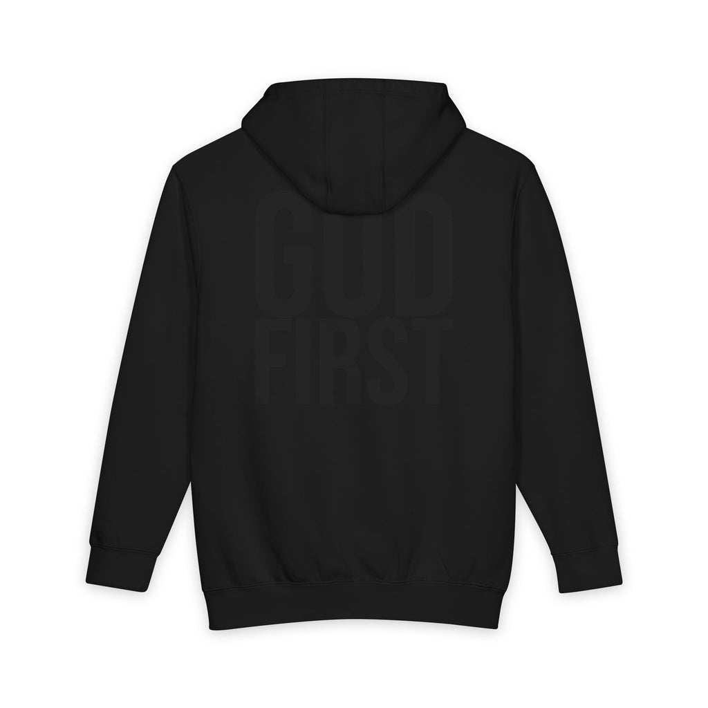 God First Hoodie — Minimal Front G1 Logo, Bold Back "GOD FIRST" Pullover
