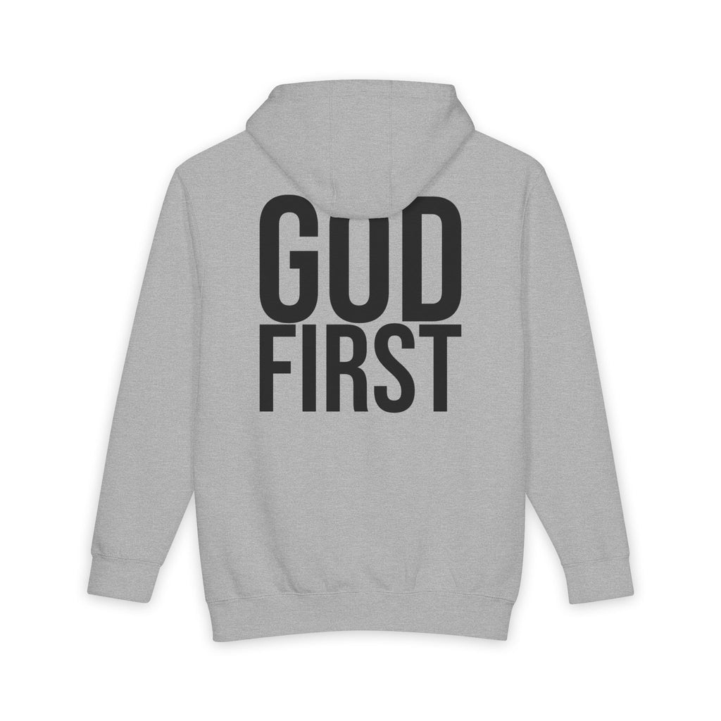 God First Hoodie — Minimal Front G1 Logo, Bold Back "GOD FIRST" Pullover