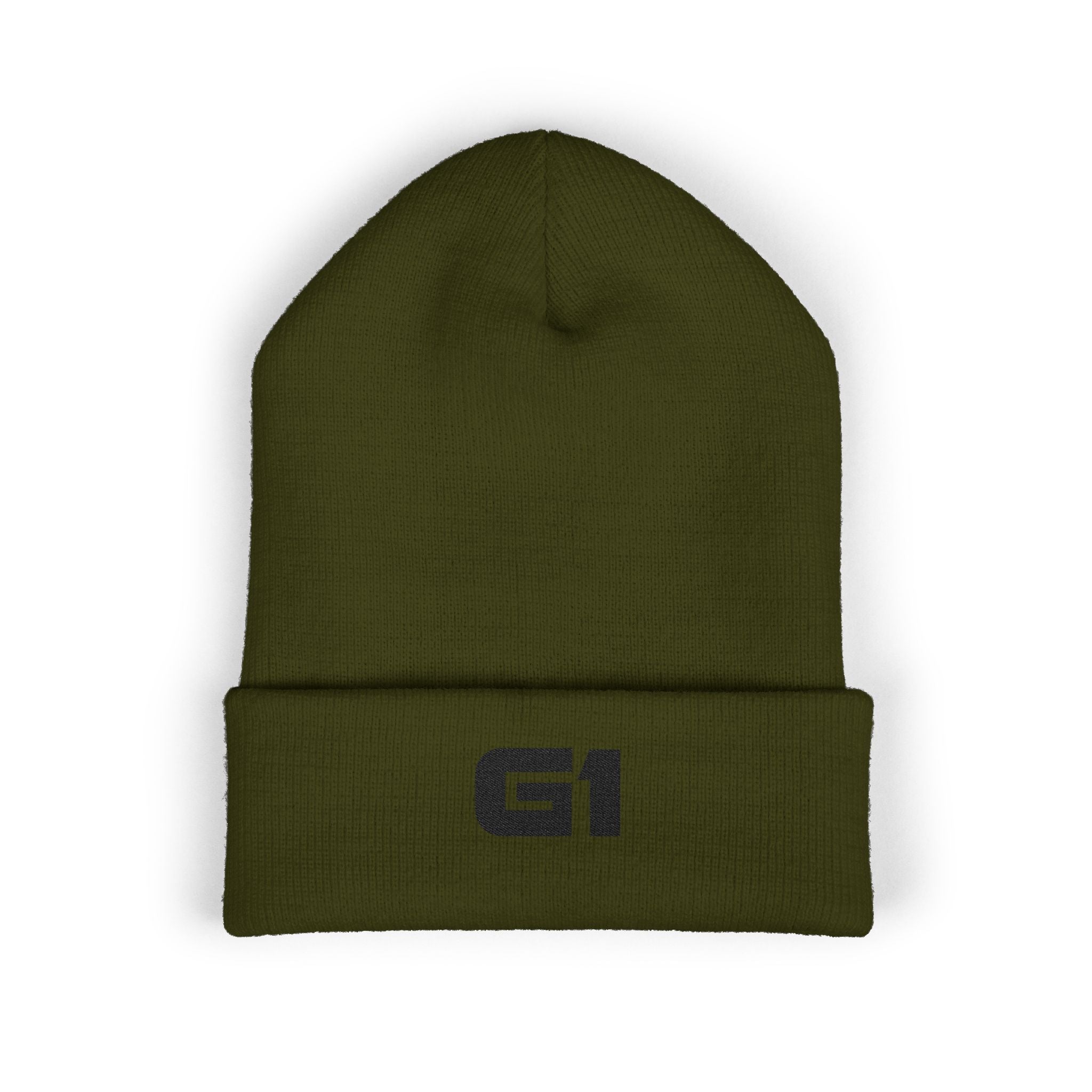 Embroidered "G1" Classic Cuffed Beanie — Minimal Rib Knit Winter Hat