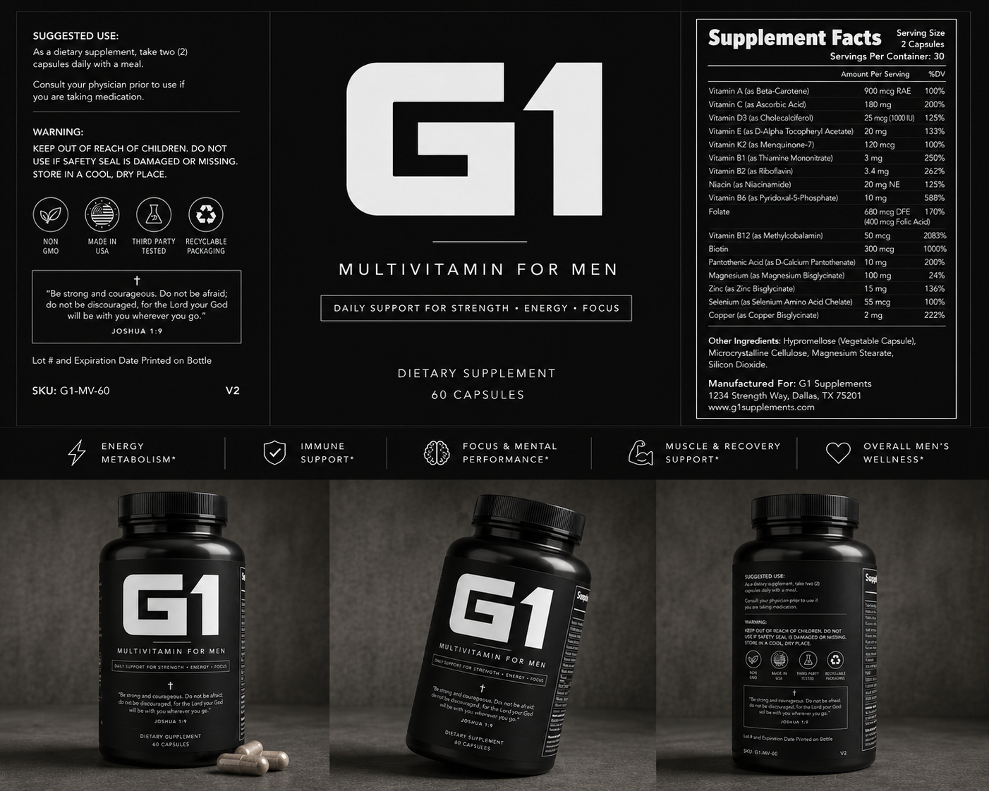 G1 Multivitamin for Men Supplement (60 Capsules)