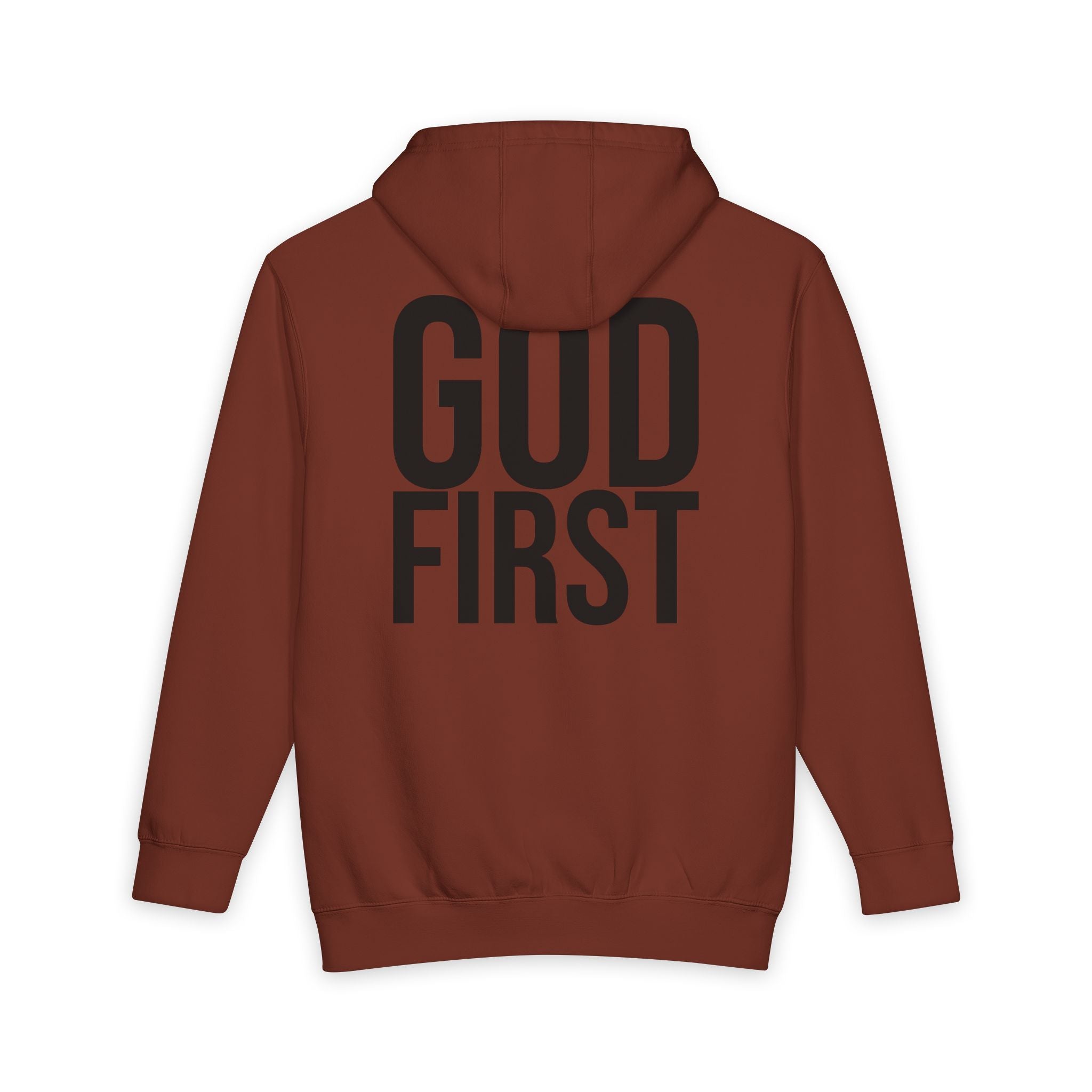 God First Hoodie — Minimal Front G1 Logo, Bold Back "GOD FIRST" Pullover