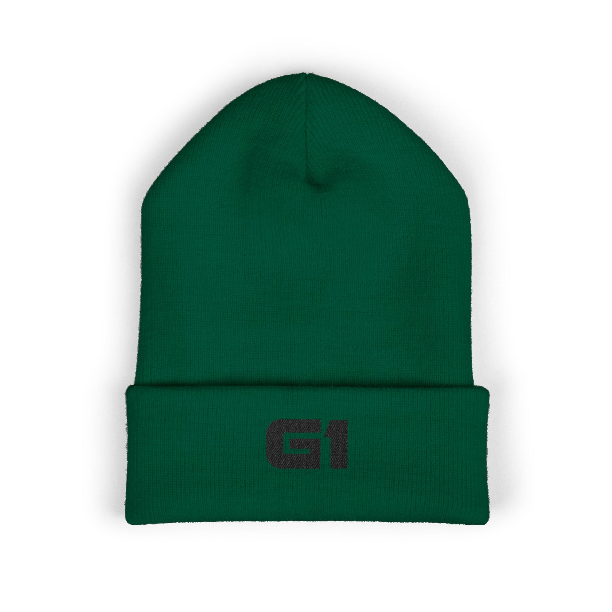 Embroidered "G1" Classic Cuffed Beanie — Minimal Rib Knit Winter Hat