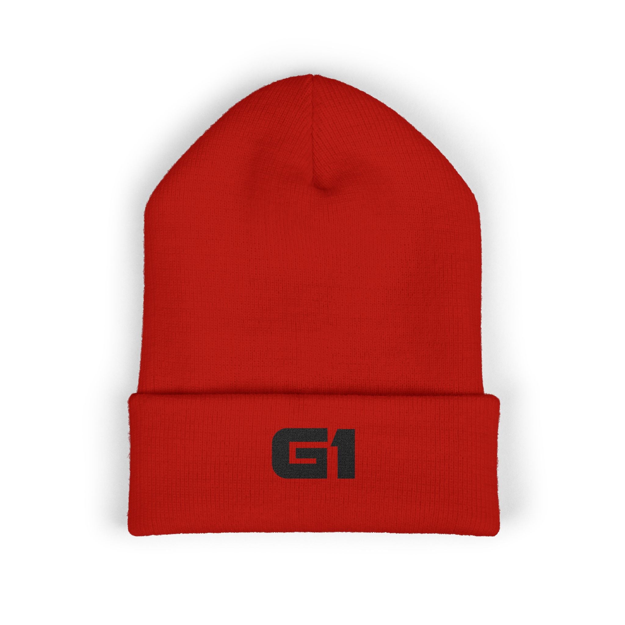 Embroidered "G1" Classic Cuffed Beanie — Minimal Rib Knit Winter Hat