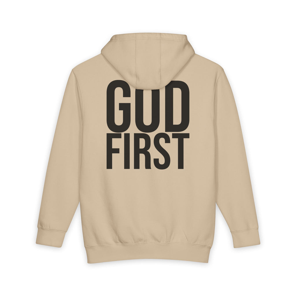 God First Hoodie — Minimal Front G1 Logo, Bold Back "GOD FIRST" Pullover