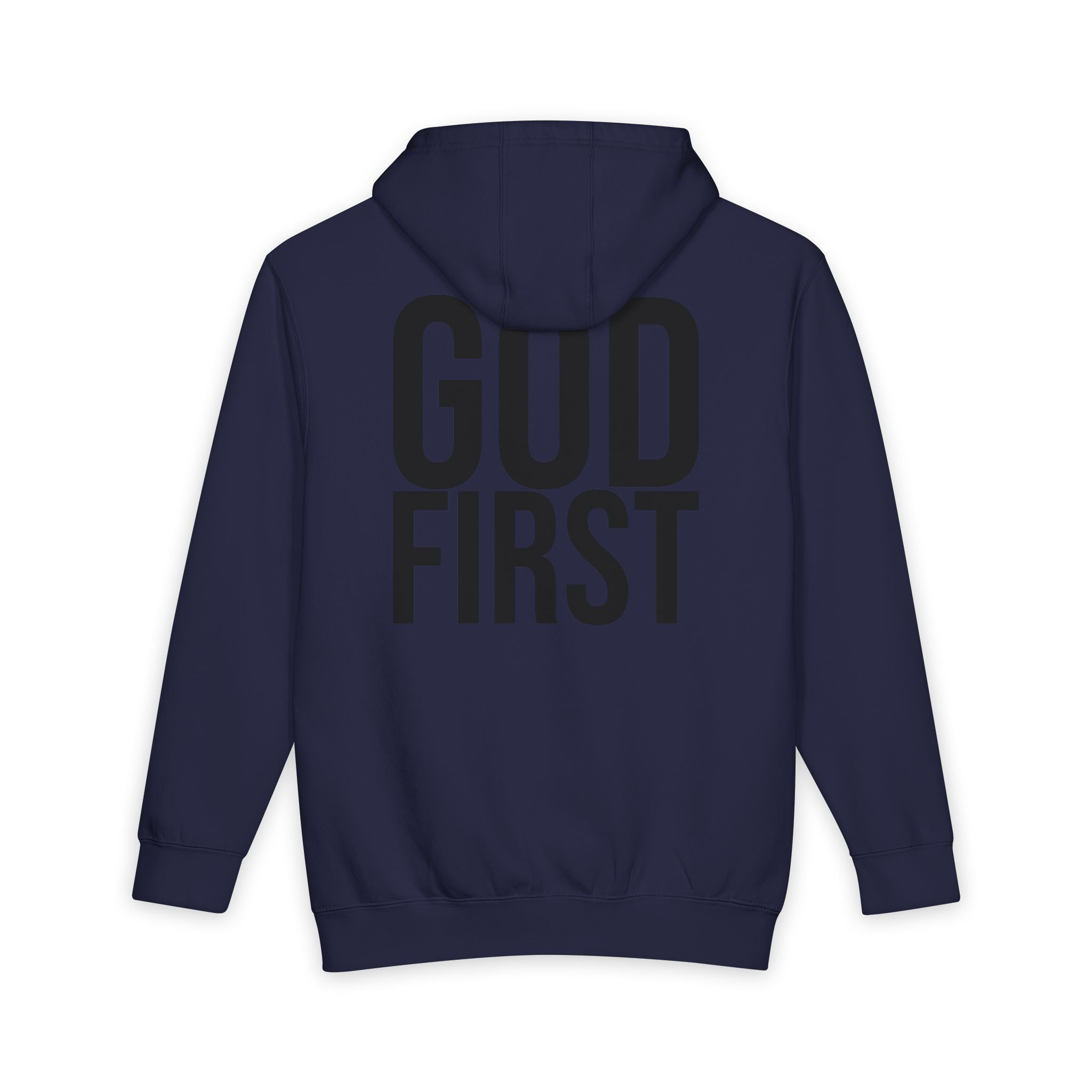 God First Hoodie — Minimal Front G1 Logo, Bold Back "GOD FIRST" Pullover