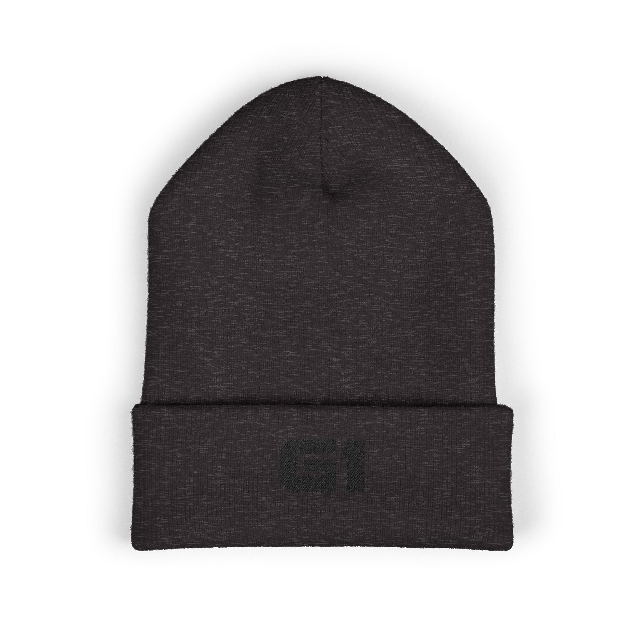Embroidered "G1" Classic Cuffed Beanie — Minimal Rib Knit Winter Hat