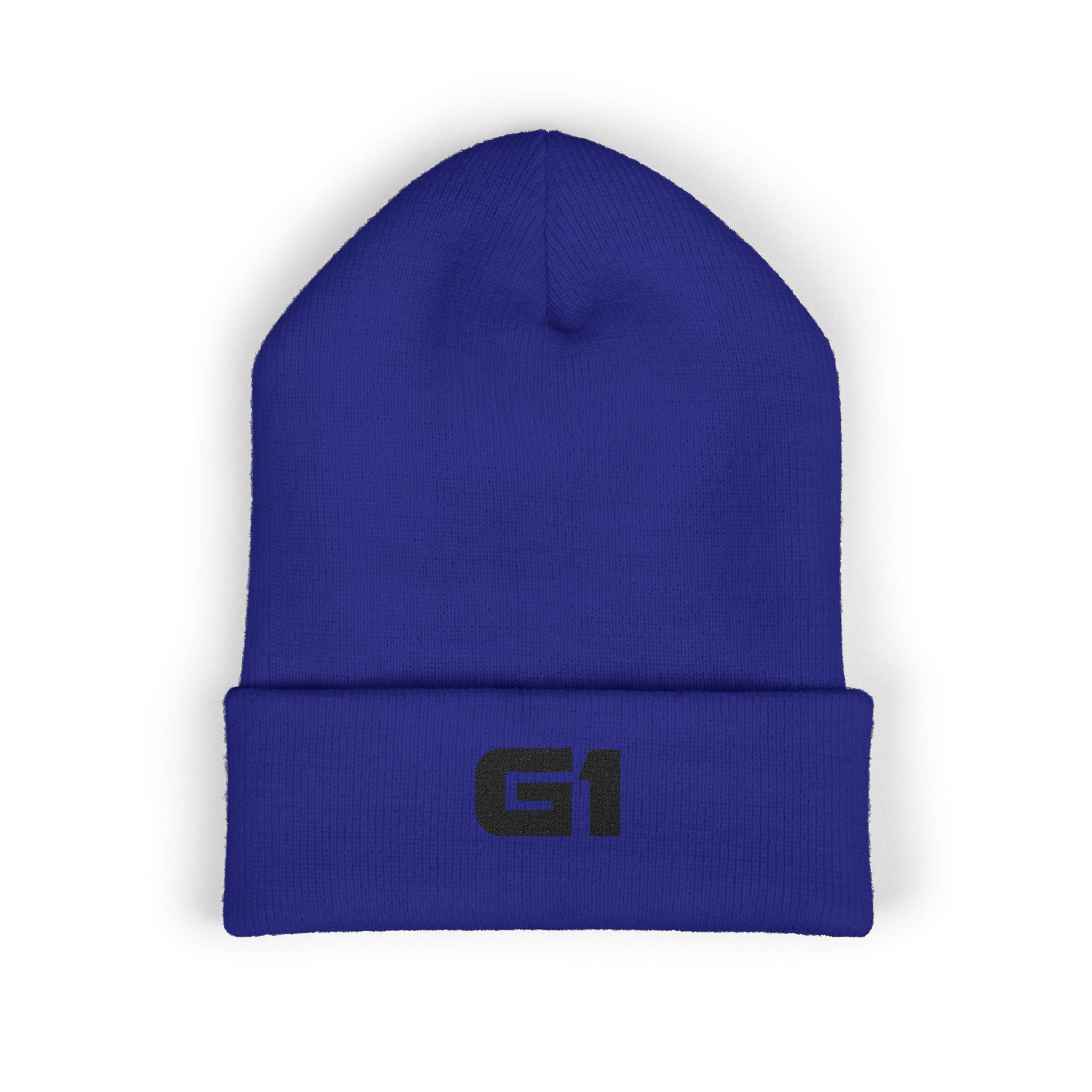 Embroidered "G1" Classic Cuffed Beanie — Minimal Rib Knit Winter Hat