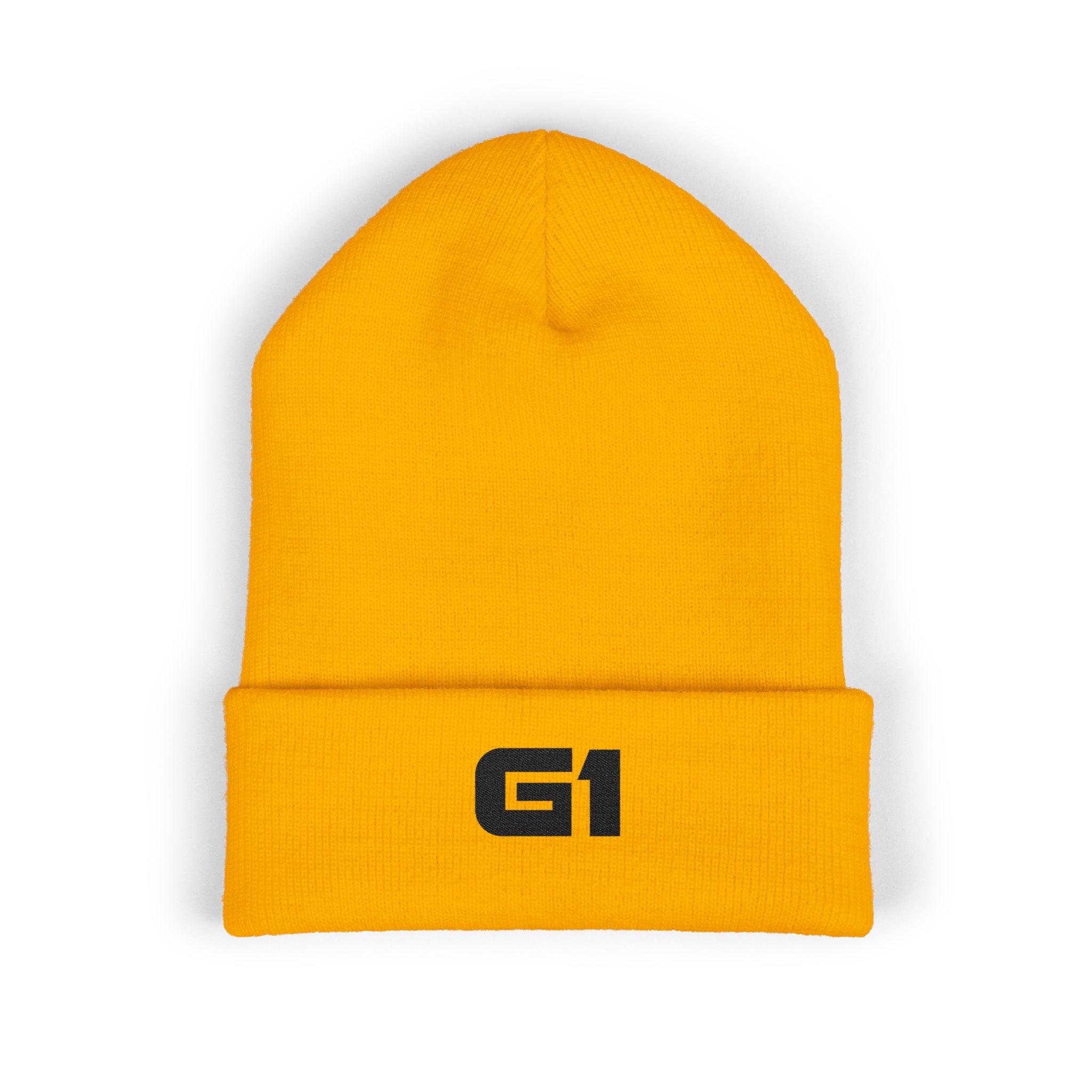 Embroidered "G1" Classic Cuffed Beanie — Minimal Rib Knit Winter Hat