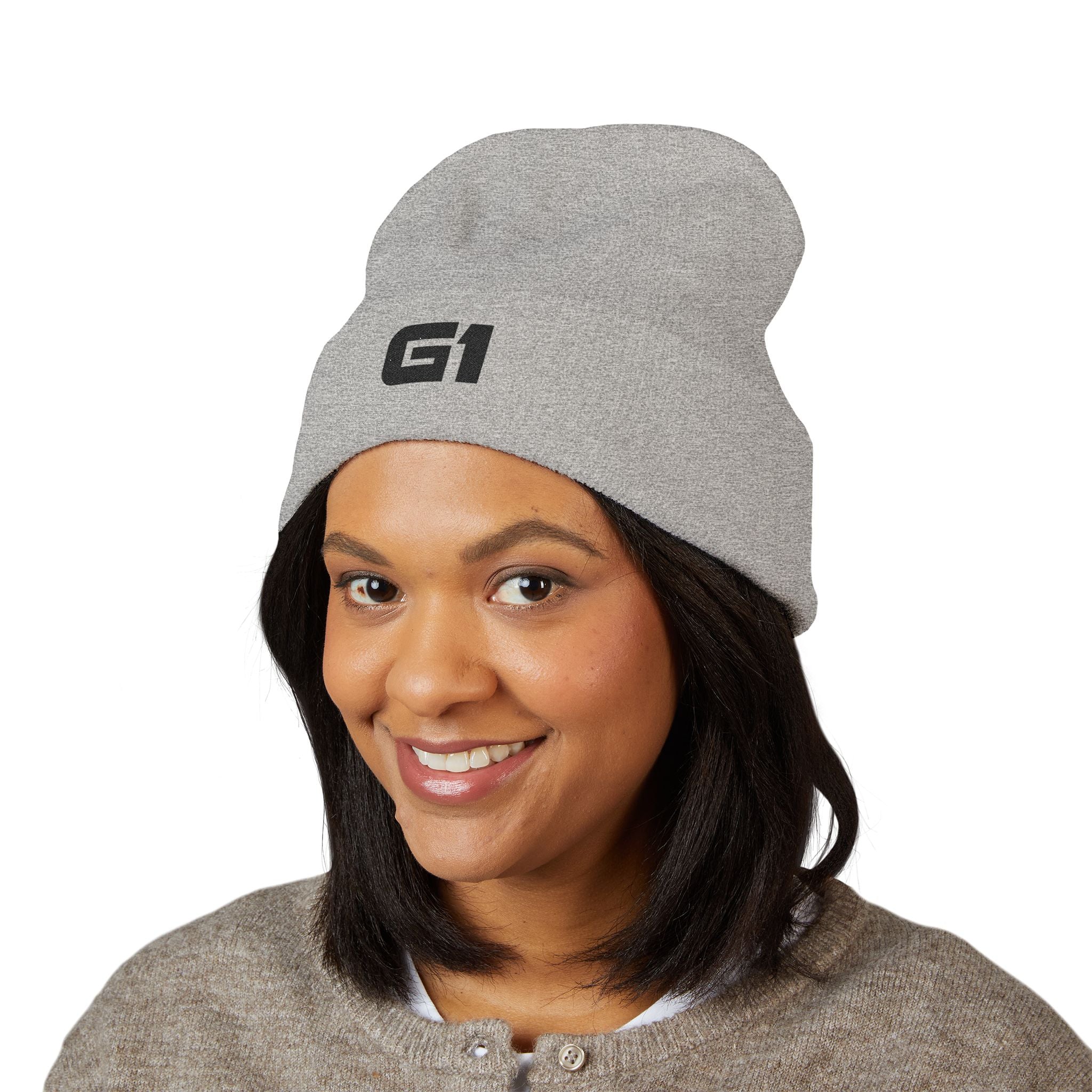 Embroidered "G1" Classic Cuffed Beanie — Minimal Rib Knit Winter Hat