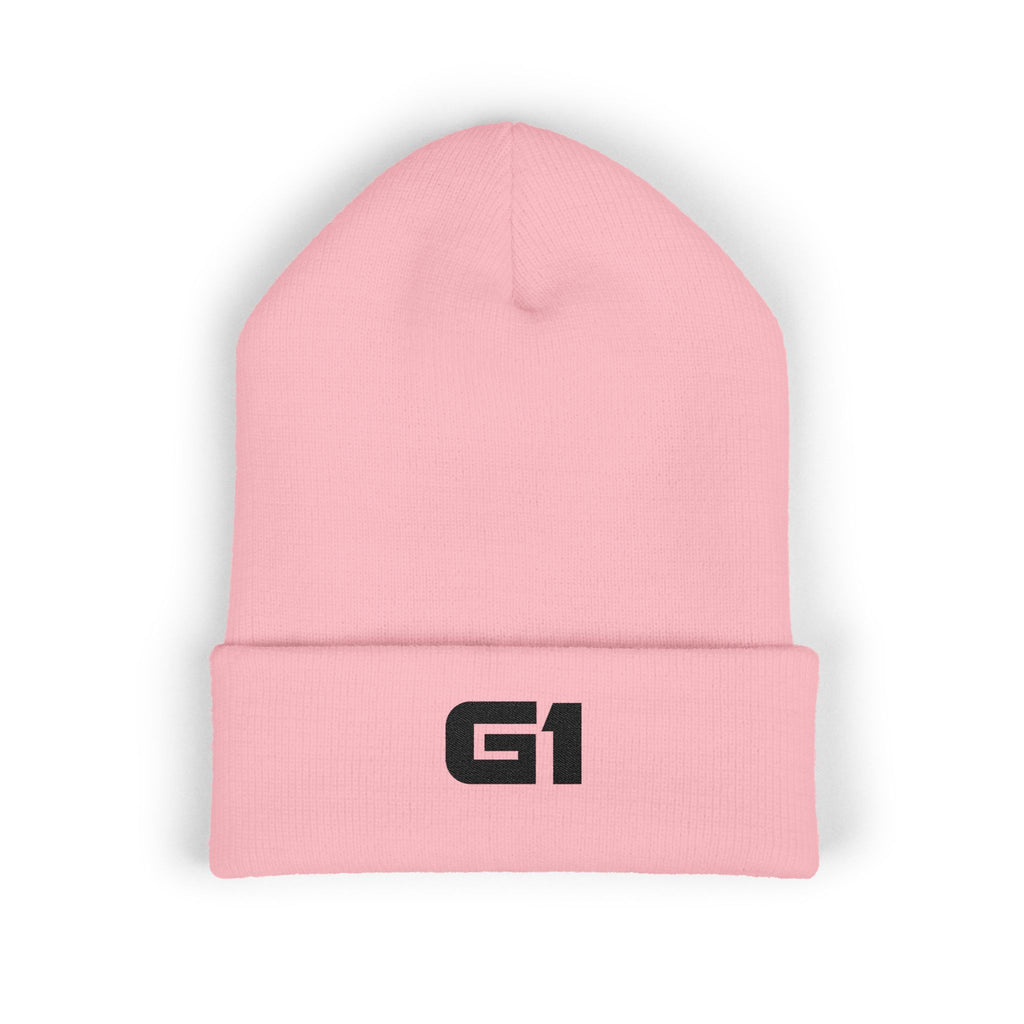 Embroidered "G1" Classic Cuffed Beanie — Minimal Rib Knit Winter Hat