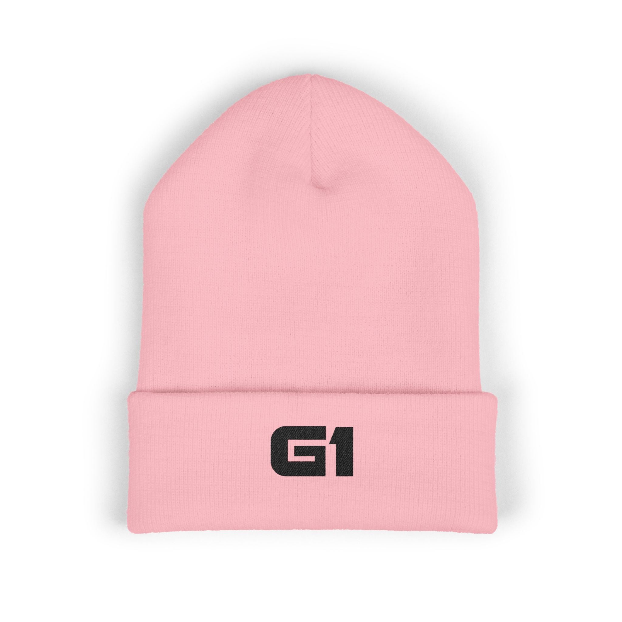 Embroidered "G1" Classic Cuffed Beanie — Minimal Rib Knit Winter Hat