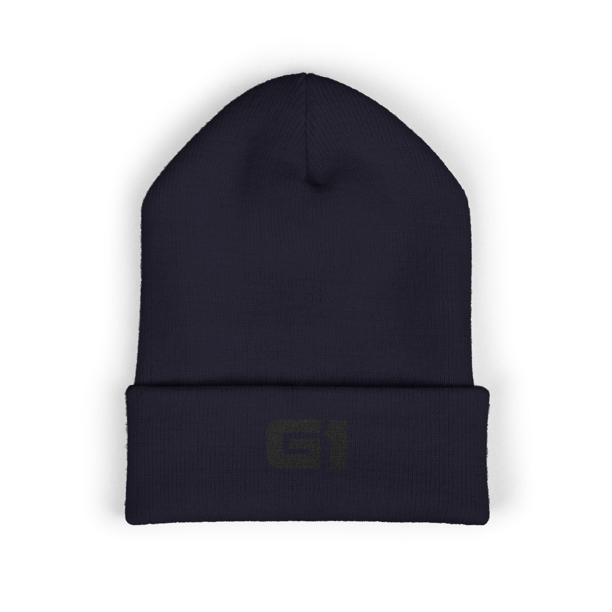 Embroidered "G1" Classic Cuffed Beanie — Minimal Rib Knit Winter Hat